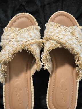 Universal Thread Woven Fringe Slide Sandals - Beige Cream